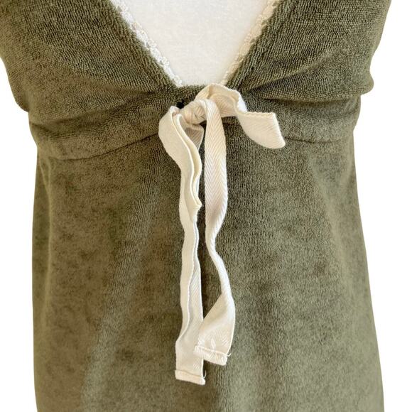 Lucky Brand Vtg Y2K Terry Cloth Swim Cover-up Dress Olive Green Halter Neck - Picture 14 of 16